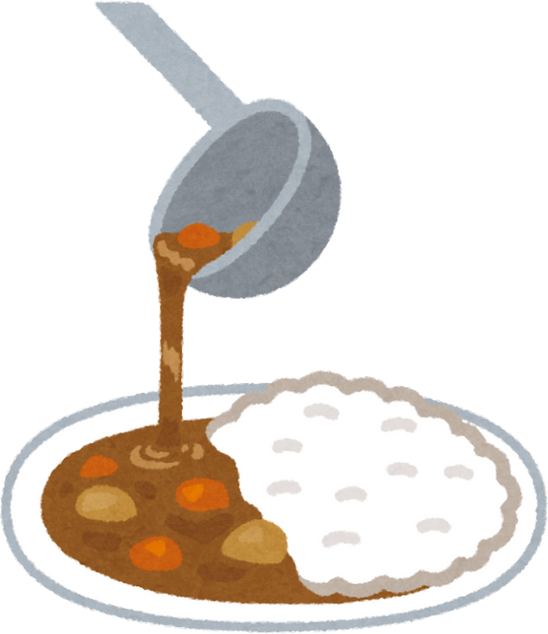 Illustration of Watery Curry Being Poured onto Rice